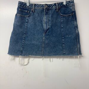 Abercrombie Fitch Denim Zoe A-Line Natural Rise Skirt 14/32 Raw Hem Frayed Edge